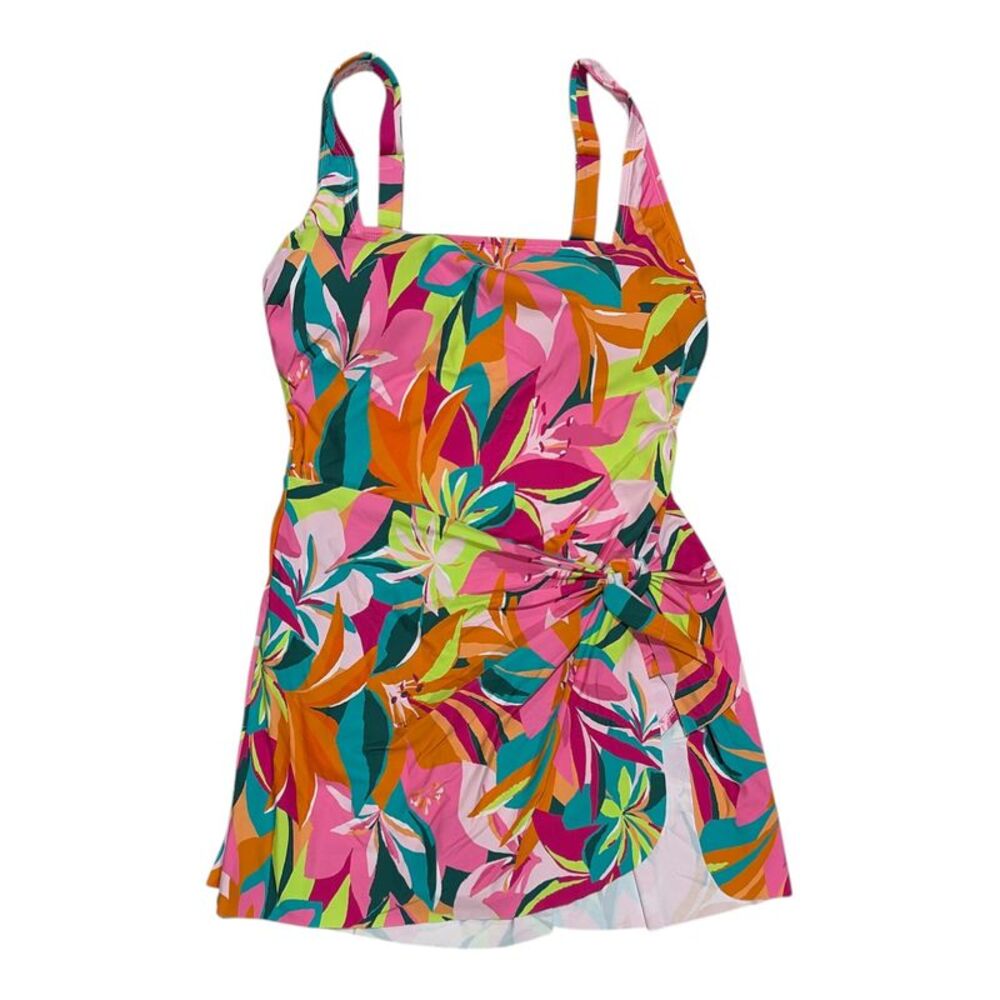 Anne Cole Vibrant Floral Swim Dress in Pink, Orange, Green, Teal